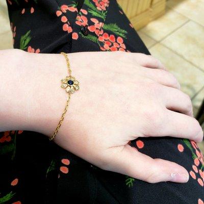 Custom made gold diamond & sapphire flower bracelet