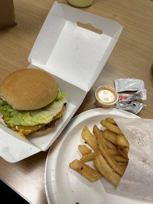 Crispy Herb Fries and PLNT Cheeseburger