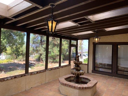 Installed security lights and custom provided antique light fixtures in a new patio.