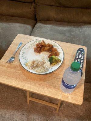 General Tsos Chicken with White Rice, set up for the best dinner ever.