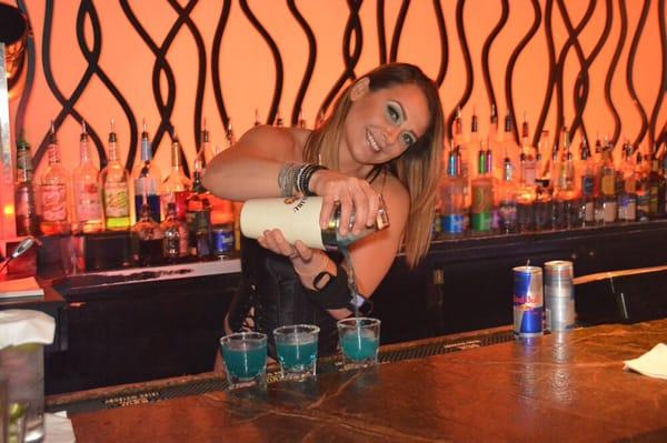 Danielle serving up some shots!