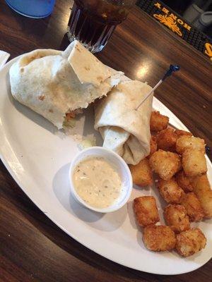 Chicken Caesar Wrap and tots