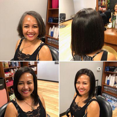 12" Lace Front Bob Cut before & after