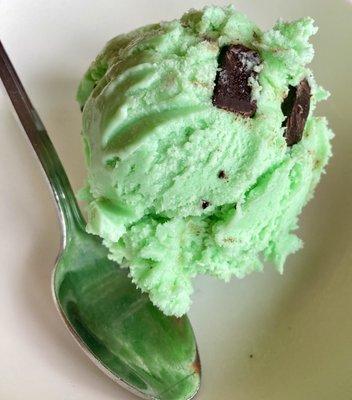 Homemade minted chocolate chip ice cream. Spectacular.