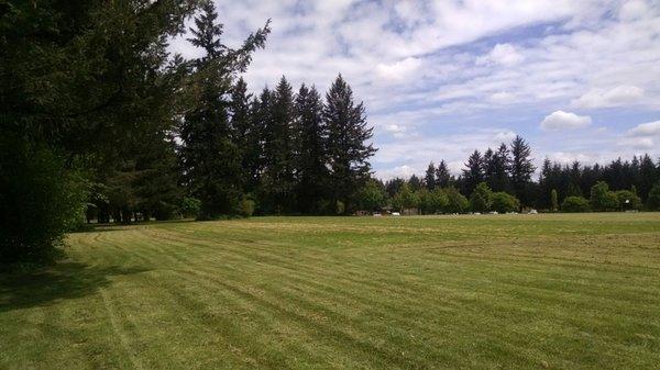 Short wooded walking trails and a huge level grass field. All around nice park!