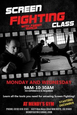 Screen fighting class with the amazing Fabien Garcia.  You get to try out the first class for free!!