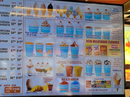 Ice cream menu