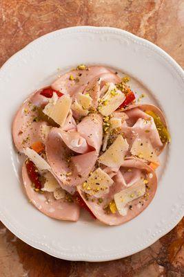 MORTADELLA + GIARDINIERA - silky mortadella with pistachio, pickled
peppers, fennel, cauliflower, carrots