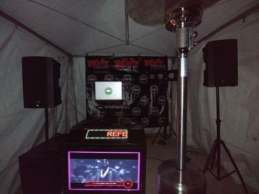 Full DJ Setup with Promo Banner & Lighting.