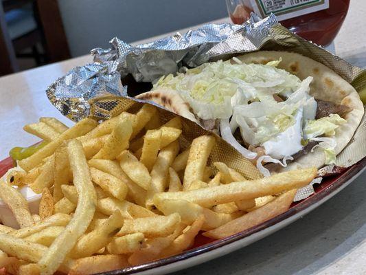 Gyro with fries.