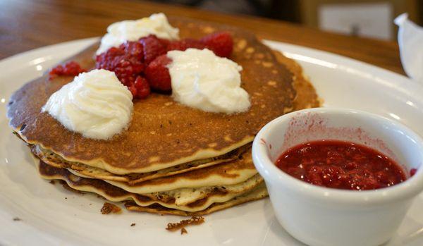 Meyer Lemon and raspberry pancakes