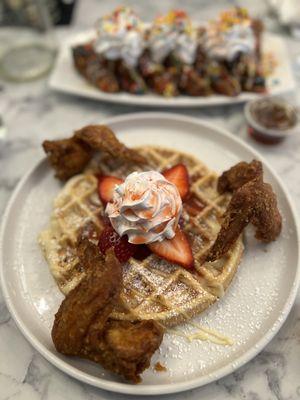 Strawberry cheesecake chicken and waffles