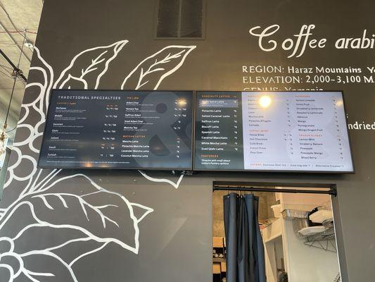 Coffee menu