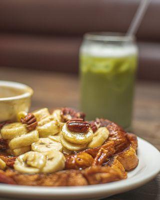 Bananas Foster French Toast & Matcha Latte