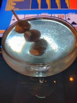 Skyler's super shaken Beefeater gin martini with blue cheese stuffed olives!