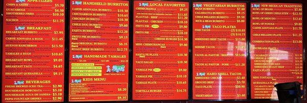 Menu board; very reasonable prices