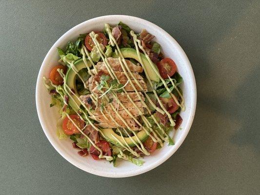 Avocado BLT Salad with Hot Bacon Dressing & Avocado Cream