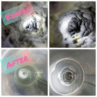 Quality "Before" & "After" pics and air-flow measurements are a key part of every dryer vent cleaning job we do.