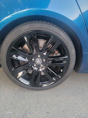 AFTER - Stock wheel; repaired and painted high gloss black