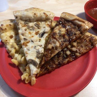 Bbq Pizza, Mac & Cheese Pizza, Alfredo Pizza with Mushrooms.