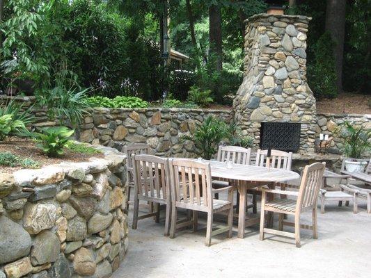 Outdoor Fireplace, Outdoor dining area, Stone retaining walls