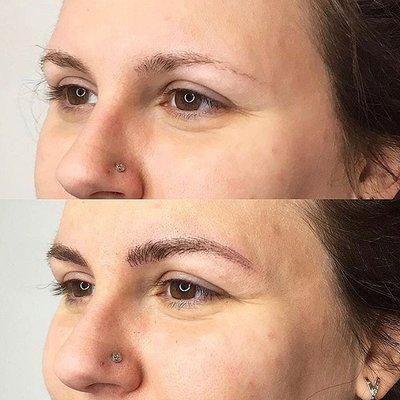 Microblading to enhance and fill in a natural looking brow