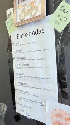 Empanada Menu