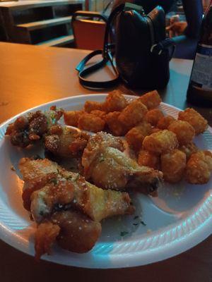 Not fancy, but amazing wings and tots.