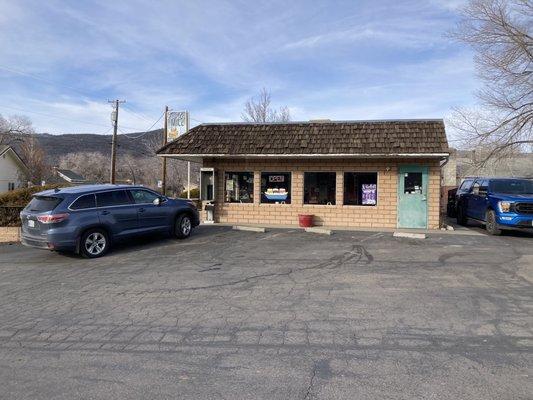 Parking lot and restaurant.