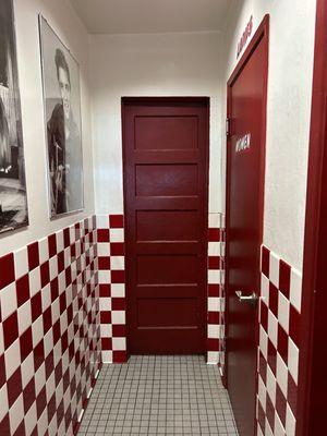 8/1/24 Tight quarters/corner hallway to restrooms, single stalls