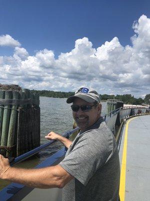 RB Roofing Ron Berry going across Jamestown Ferry to bid a job.