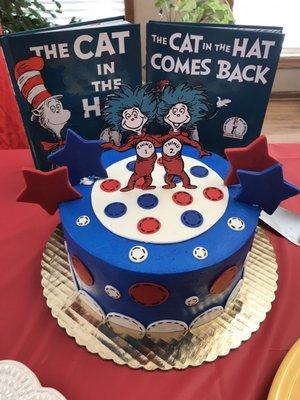 Thing 1 Thing 2, Dr. Seuss themed baby shower cake for twins!