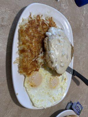 Country fried steak and eggs