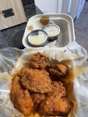 Mild Hot Wings with blue cheese and ranch