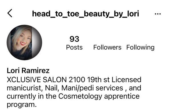 Lori Ramirez's IG account--expect to be blocked and treated like crap if you need to cancel.  Poor business practice and immaturity abound.