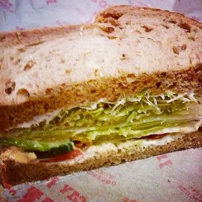 #12, Beach Club: Turkey, provolone, avocado, cucumber, sprouts, and tomato.