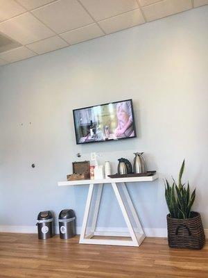 TV and coffee in waiting room