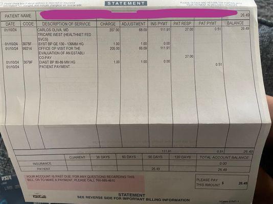 Bill of visit and no where in there does my amount paid show !