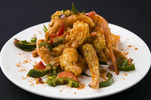 Crispy Curry Leaf Shrimp shell on