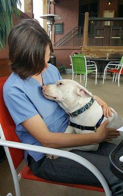 Dr. Lydia w/ her grateful foster dog, "BamBam".