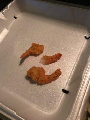 Three shrimp I was charged for in my take out today.