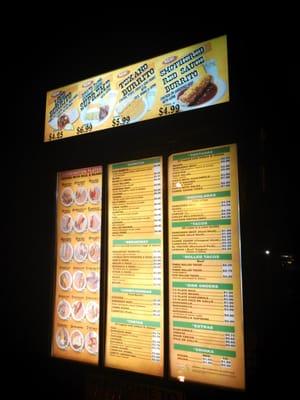 Menu at night