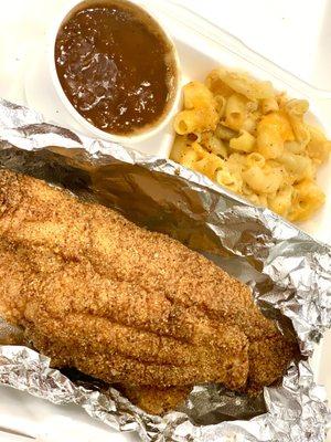 Catfish, Mac & Cheese, BBQ Beans