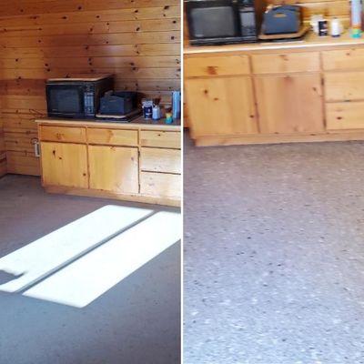 Before & After epoxy floor done by Intricate Coatings.