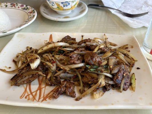 Mongolian beef kind of sweet instead of spicy