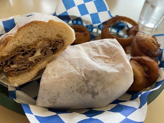 Italian Beef Sandwich with Onion Rings