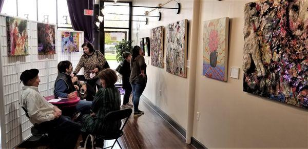 Bistro seating. Bring in coffee & pastry from the bakery next door.