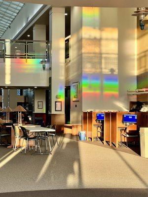 The sunset decorated Library's lobby with