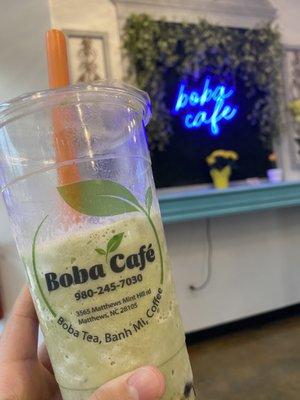 Green Tea with Boba Pearls