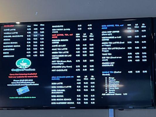 Menu as of august 2022